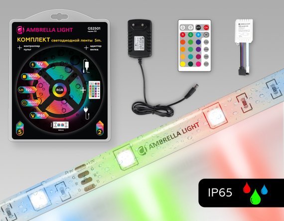 Фотография товара 'Ambrella GS2501 Комплект светодиодной ленты RGB 5050 30Led/ 7.2W m/ 12V IP65'