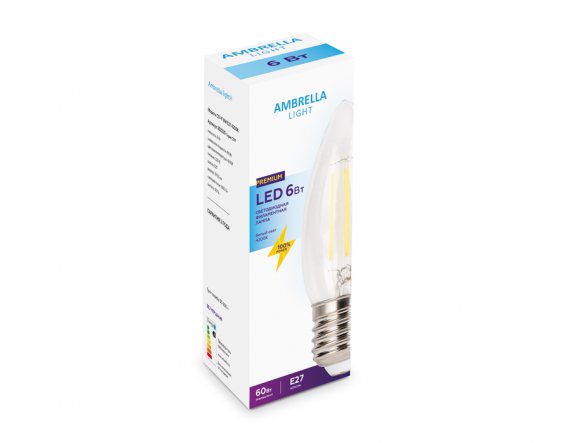 Фотография товара 'Ambrella 202220 Филаментная светодиодная лампа Filament LED C37-F 6W E27'