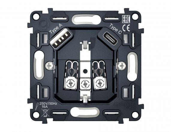 Фотография товара 'Ambrella VM160 Механизм электрической розетки 2USB A+C 20W'